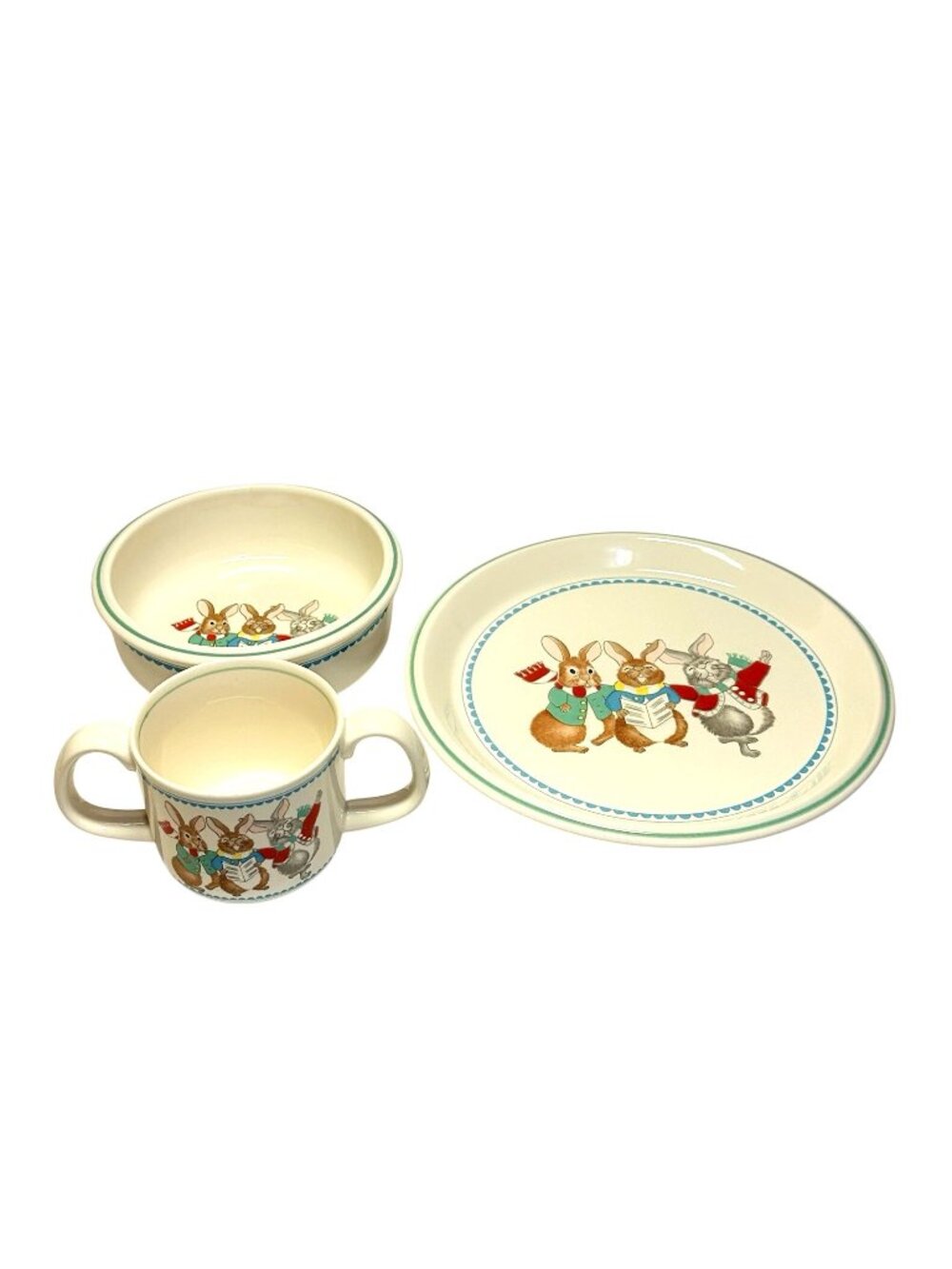 Mikasa Bunny Rabbit Children's Bowl Cup Plate Christmas 3 Piece Set Do-Re-Mi New